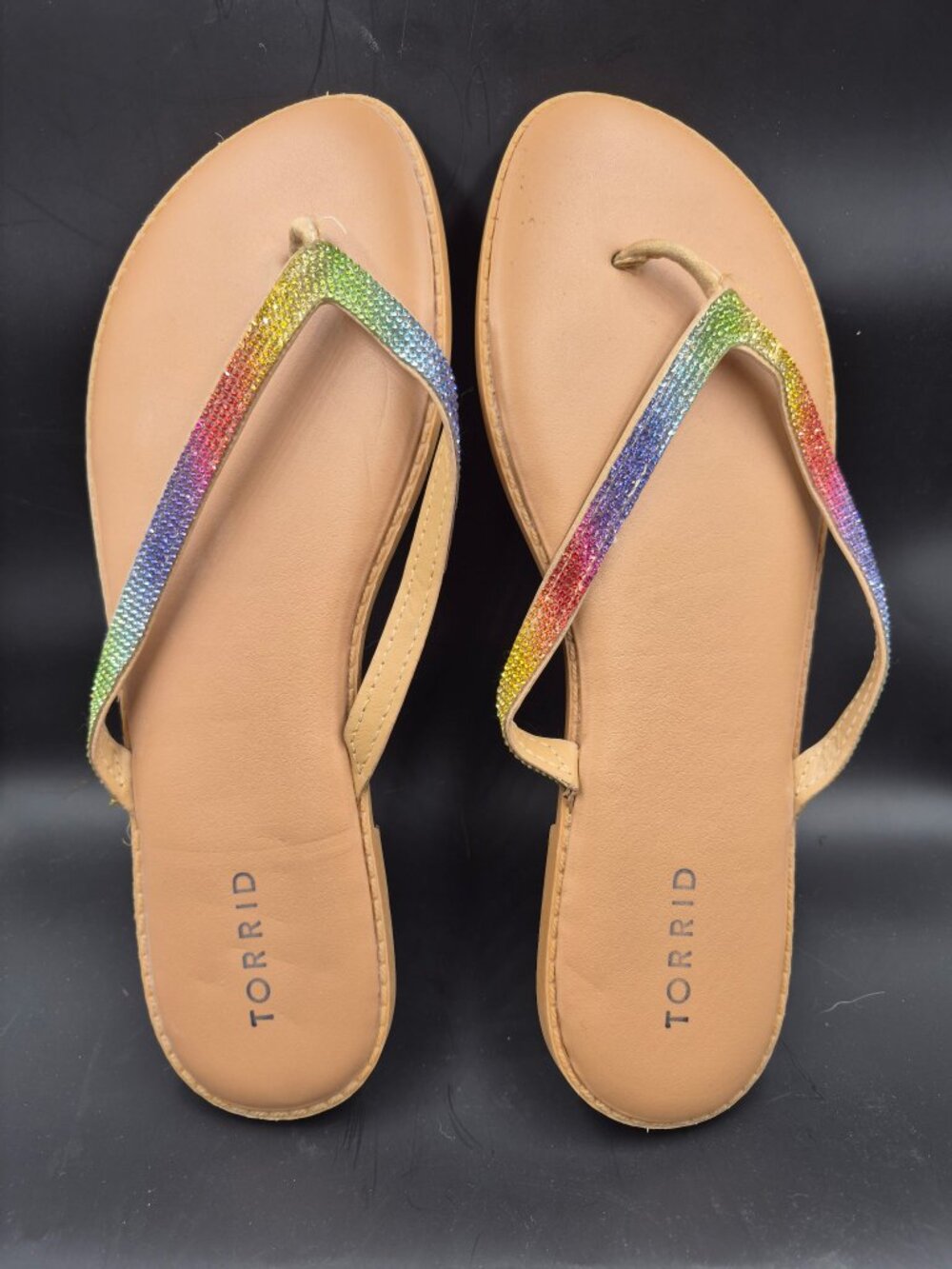 Torrid Rainbow Rhinestone Flip Flops 10.5 WW